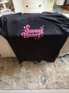 Joy Spun Sweet Heart Black Graphic Night Tee - Pink Lettering